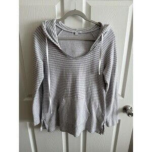 James Perse Standard Pullover Hoodie Size 3 Womens Grey Stripe Sweatshirt Cotton